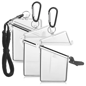 3 упаковки прозрачных карточек, пластиковая обложка для карточек с ремешком, прозрачный водонепроницаемый держатель для карточек, ремешки для удостоверений личности и ключей