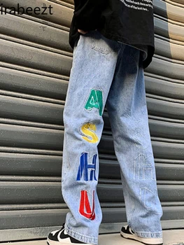Irabeezt Европейско-американские Винтажные джинсы с надписью Женские широкие брюки 2022 Весна-осень Новая Корейская мода High Street Trend
