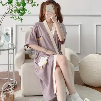 Женская пижама, домашняя одежда, хлопковое кимоно с длинными рукавами, милые Сексуальные пижамы и халат, женский халат-одеяло
